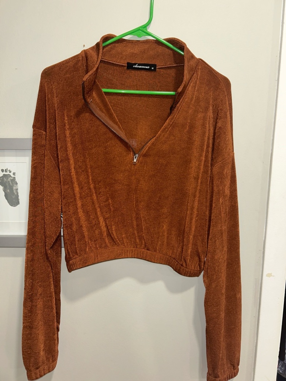 Olivaceous Cropped Half-Zip Pullover in Rust Brown